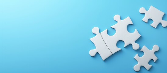 Puzzle jigsaw business symbol of strategy solution isolated on blue background. AI generated image