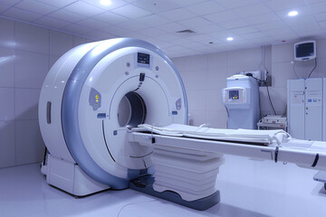 At medical hospital laboratory, there is an MRI magnetic resonance imaging scanner Generative AI - obrazy, fototapety, plakaty