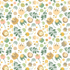 Elegant floral elements in liberty style colors seamless pattern. Attractive texture art for printing on various surfaces (textile, wrapping, packages, homeware etc...) or usage in graphic design.