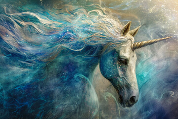 Obraz na płótnie Canvas unicorn with a horn and a magic