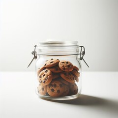 Glass jar with cookies on a white background