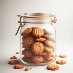 Glass jar with cookies on a white background