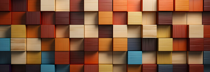 stack of colorful wood texture block on the wall, abstract art backdrop ,  architecture aged , wide format, colors in line , background 