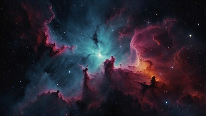 Fragment of multicolored texture painting. Nebula. 4k digital painting of space stars, colorful nebulous nebulae.