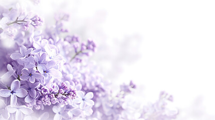 Beautiful Wide Angle soft spring background with lilac flowers. Panoramic pastel floral pink and purple template Web banner. greeting card with Copy Space. Illustration for Albums, notebooks.
