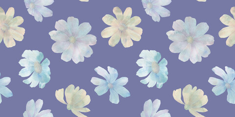 seamless botanical pattern, flowers drawn in watercolor