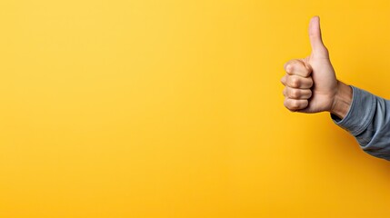 Hand Giving a Thumbs Up in Agreement, Monotone Single Color Yellow Background with Copy Space for Text, Commercial Backdrop