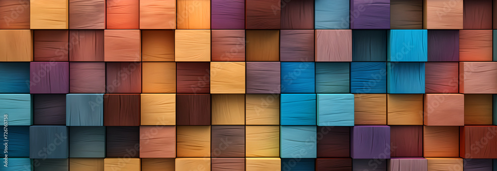 Wall mural stack of colorful wood texture block on the wall, abstract art backdrop ,  architecture aged , wide format, colors in line , background  - Wall murals