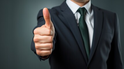 Businessman Giving A Thumbs Up, Hand Gesture Closeup, People Approval, Person, Green Marketing Background, Advertising Backdrop, Wall Street Financial Wallpaper