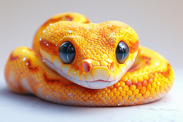 Vivid orange snake with water droplets, drawing for 2025 calendar year.