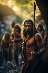 Confident, muscular indigenous people from a primitive tribe, showcasing traditional culture.