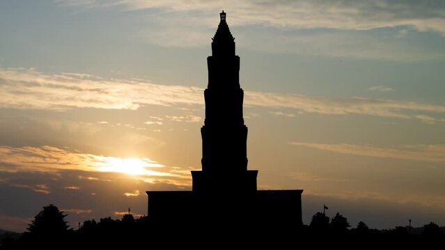 George Washington Masonic National Memorial Temple, Time Lapse at Sunrise with Colorful Clouds, Alexandria, Virginia, USA