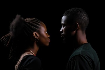 Portrait of a happy young african american couple on black background