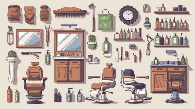 barber shop elements vector and illustration