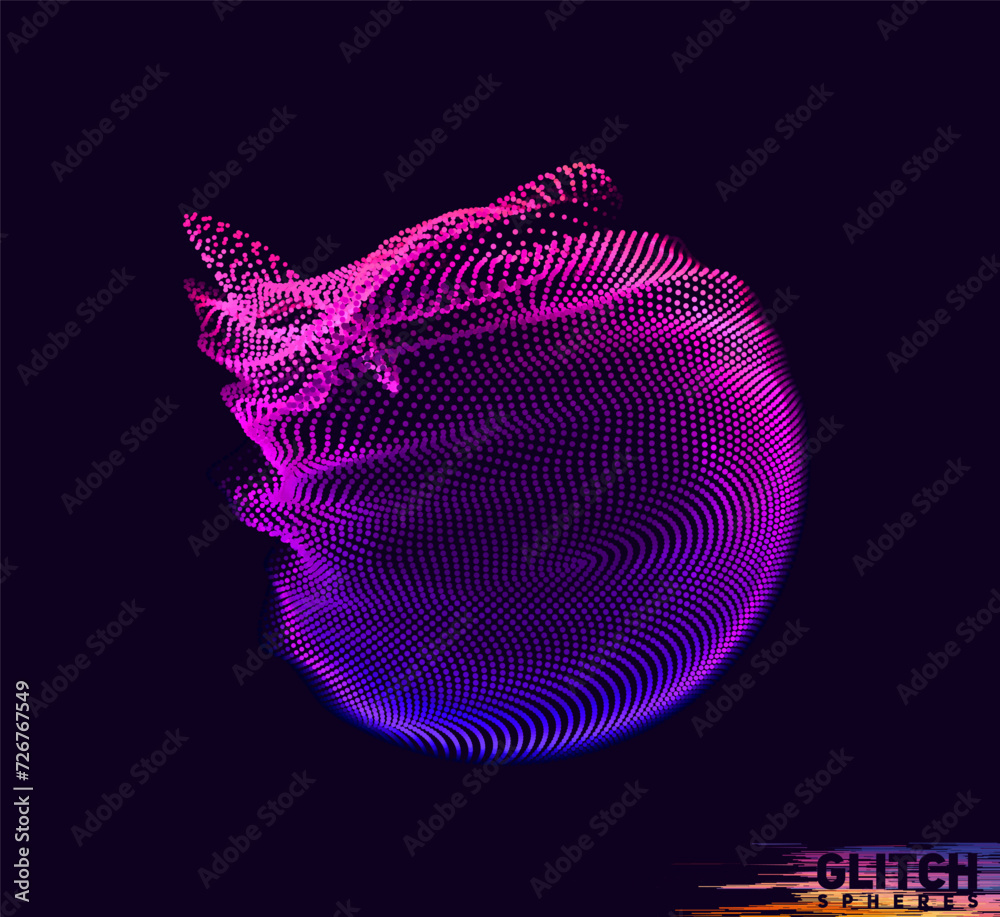 Wall mural abstract vector colorful mesh on dark background. futuristic style card. corrupted point sphere