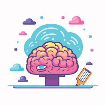 Brain in cartoon, doodle style. Image for t shirt. Isolated 2d vector illustration in logo, icon, sketch style, Eps 10. AI Generative