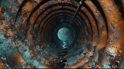 old drain pipe with rust rings - obrazy, fototapety, plakaty