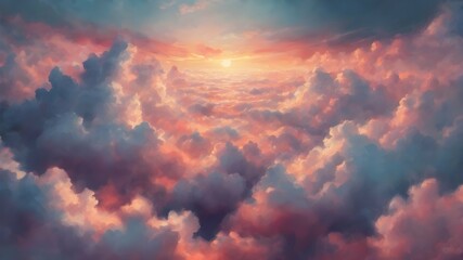 image of the sky with clouds and sun in pastel colors - obrazy, fototapety, plakaty