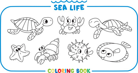 Sea theme. Big coloring book set. Kids vector