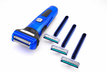 modern cordless electric razor and classic blade razor