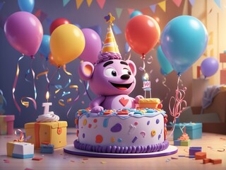 Whimsical AI Cartoon Birthday: Celebrate with Playful Characters, Vibrant Cake, and Balloons in this AI-Generated Wonderland of Joyful Artistry!