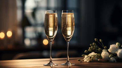 Fotobehang champagne French sparkling wine made from grapes banner copy space background poster greeting card, happy birthday new year, alcohol hands toasting bubble celebrate luxury. © Ирина Батюк