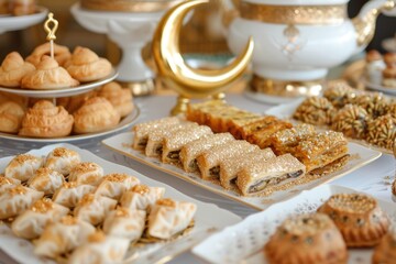 A lavish spread of Middle Eastern pastries and sweets, ready for a festive occasion.