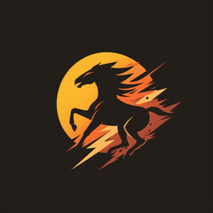 Icon of an horse with lightning. Yellow, red, orange and black. AI generated