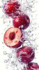 plums in water splash