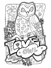 Wild forest animals colouring book pages collection for adults and children for relaxation and antistress. Hand drawn line illustration. Cartoon style character drawing.