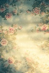 Vertical vintage floral wallpaper background, a nostalgic and charming scene showcasing a vintage floral wallpaper pattern.