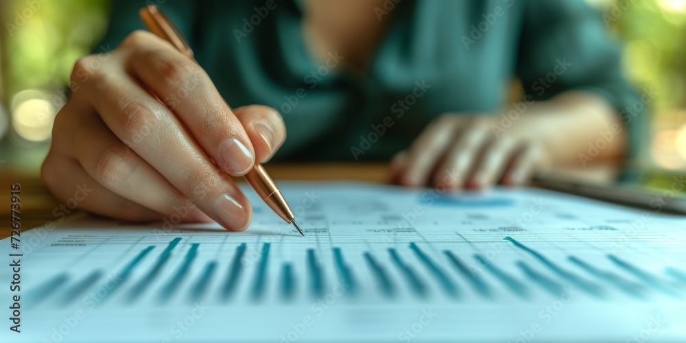Poster delving into data: a professional analyzes statistical charts to strategize and make informed busine