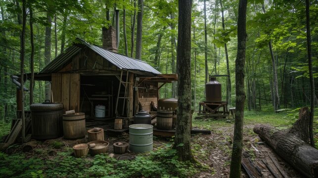 Moonshine illegal production in the deep forest