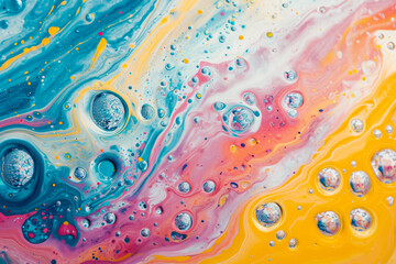 abstract background of colorful paint, with bubbles rising to the surface