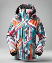 colorful ski jacket design without model, isolated white background
