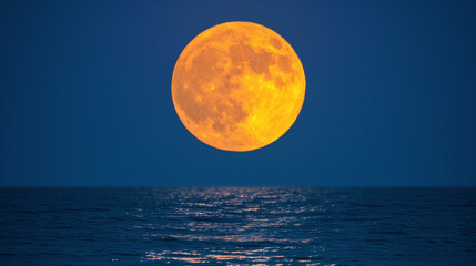 large full moon over the open sea at night. in the style of dramatic lighting effects. AI generated