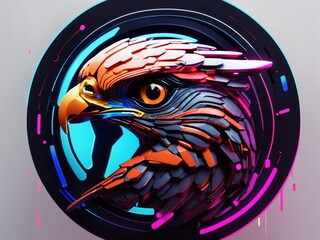 Neon Gaze: Futuristic AI Art Hawk Eye Logo for Creative Innovation