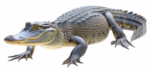 Large american alligator isolated on white background for wildlife and reptile conservation concepts