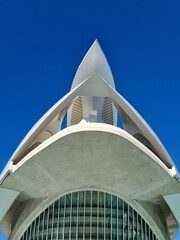 Valencia, Spain - January 2024: Hemispheric building in the sciencies and arts city in Valencia Spain. Modern and futuristic architecture.