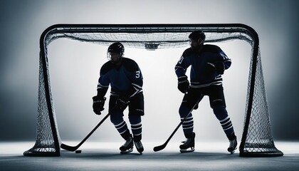silhouette of a hockey player, isolated white background, copy space for text
