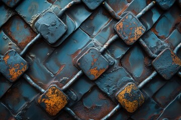 An artistic montage of variegated steel and copper panels, revealing a history of durable wear and tear., rusty metal background