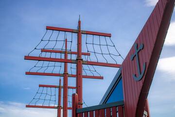 mast of the ship with blue sky, playground