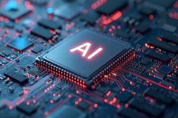 Fototapeta premium Artificial intelligence ai interactive holographic security elements on cpu and motherboard