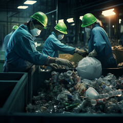plastic recycling workers in the factory
