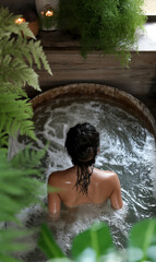 spa bath series: woman in japanese soaking tub (ofuro)