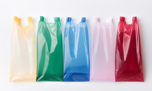 Plastic bags of different colors on a white background. Isolated images.