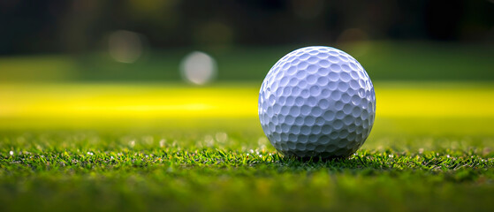 A view of a golf ball close up - obrazy, fototapety, plakaty