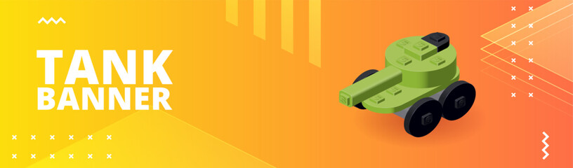 Banner with tank for print and design. Vector illustration.