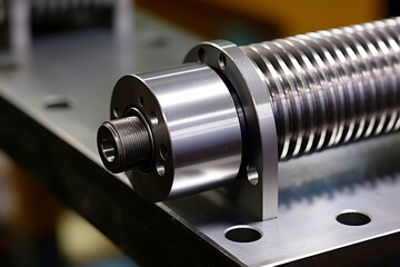 A Close-Up Shot of a Lead Screw, Highlighting its Intricate Design and Industrial Strength in a Manufacturing Setting