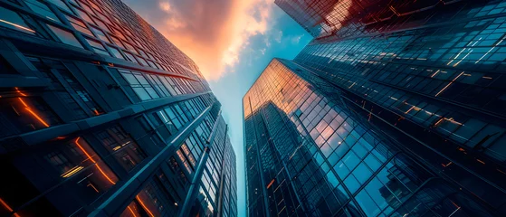 Fotobehang Low View of Office Buildings Looking Up © Korey